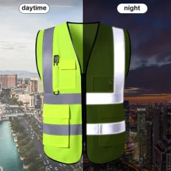 High Visibility Safety Vests with Pockets and Zipper Reflective Mesh Construction Vest for Men Women, Breathable Neon Working Vest for Traffic Work Outdoor Running Cycling Walking One size fits all