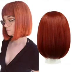 Highlight Bob Wig With Bangs Short Straight Human Hair Full Machine Made Hair Bob Wigs Ombre None Lace Front Wig For Black Women 12INCH