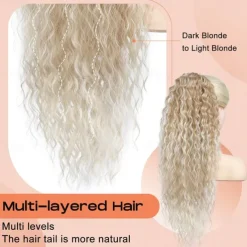 Highlight Drawstring Ponytail Extension PT005 Isabella 26 Long Bohemian Curly Pony Tail Multi Layered Light Soft Clip in Hair Extensions Ponytail Medium Blonde White Blonde Highlights