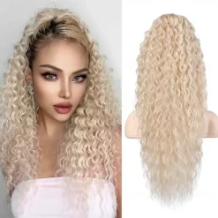 Highlight Drawstring Ponytail Extension PT005 Isabella 26 Long Bohemian Curly Pony Tail Multi Layered Light Soft Clip in Hair Extensions Ponytail Medium Blonde White Blonde Highlights