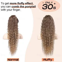 Highlight Drawstring Ponytail Extension PT005 Isabella 26 Long Bohemian Curly Pony Tail Multi Layered Light Soft Clip in Hair Extensions Ponytail Medium Blonde White Blonde Highlights