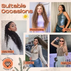 Highlight Drawstring Ponytail Extension PT005 Isabella 26 Long Bohemian Curly Pony Tail Multi Layered Light Soft Clip in Hair Extensions Ponytail Medium Blonde White Blonde Highlights