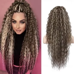 Highlight Drawstring Ponytail Extension PT005 Isabella 26 Long Bohemian Curly Pony Tail Multi Layered Light Soft Clip in Hair Extensions Ponytail Medium Blonde White Blonde Highlights