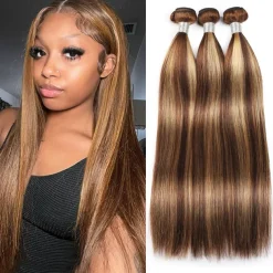 Highlight Hair Bundles Virgin Straight Human Hair 3 Bundles Ombre Honey Blonde P4/27 Color
