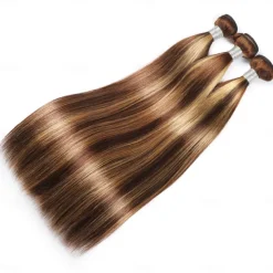 Highlight Hair Bundles Virgin Straight Human Hair 3 Bundles Ombre Honey Blonde P4/27 Color