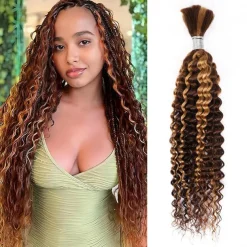 Highlight P4/27 Deep Wave Hair Bulk Human Hair For Braiding 10-28 Inch 100% Unprocessed No Weft Human Hair Extensions 100g/pc