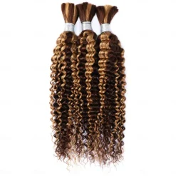 Highlight P4/27 Deep Wave Hair Bulk Human Hair For Braiding 10-28 Inch 100% Unprocessed No Weft Human Hair Extensions 100g/pc