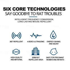 High-Power Ultrasonic Mouse & Insect Repeller – Timing Function with Four-Speed Adjustment and Four-Sided Flashlight