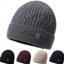 Hiking Hat Balaclava Skull Cap Beanie Thermal Warm Fleece Lining Soft Winter Men's Fishing Activity