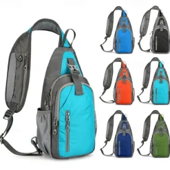 Hiking Sling Backpack Zipper Multi Pocket Rain Waterproof Anatomic Design Wearable Durable Outdoor Hiking Camping Military Nylon Black Army Green Blue