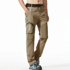 hiking stretch pants mens convertible quick dry lightweight zip off outdoor travel safari pants #818-khaki-40