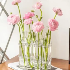 Hinged Flower Vase,Foldable Flower Vase Set, Foldable Flower Vase with Hinged Design, Shape Changeable DIY Crystal Glass Test Tube with 6/8 Test Tubes and S-Shaped Hooks