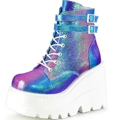 Holographic Platform Wedge Ankle Boots for Women - Trendy and Bold Footwear for Festivals and Parties