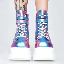 Holographic Platform Wedge Ankle Boots for Women - Trendy and Bold Footwear for Festivals and Parties
