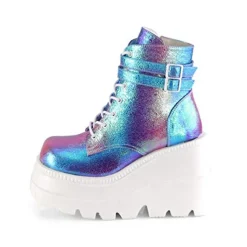 Holographic Platform Wedge Ankle Boots for Women - Trendy and Bold Footwear for Festivals and Parties