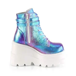 Holographic Platform Wedge Ankle Boots for Women - Trendy and Bold Footwear for Festivals and Parties