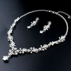 Hoop Earrings 1 set White Cubic Zirconia 18K Gold Plated Rhinestone 1 Necklace Earrings Women's Elegant Basic Korean Classic Drop Feather Jewelry Set For Carnival Wedding Party