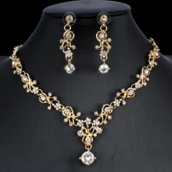 Hoop Earrings 1 set White Cubic Zirconia Rhinestone Zinc 1 Necklace Earrings Women's Basic Elegant Korean Classic Drop Feather Jewelry Set For Party Wedding Carnival / Bridal Jewelry Sets