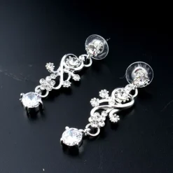Hoop Earrings 1 set White Cubic Zirconia Rhinestone Zinc 1 Necklace Earrings Women's Basic Elegant Korean Classic Drop Feather Jewelry Set For Party Wedding Carnival / Bridal Jewelry Sets