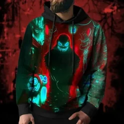 Horror Movie Ghost Hoodie Pullover Halloween 3D Front Pocket Graphic For Couple's Men's Women's Adults' Halloween Carnival Masquerade 3D Print Party Casual Daily