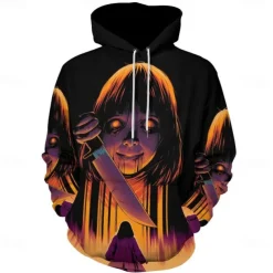 Horror Movie Killer Hoodie Pullover Halloween 3D Front Pocket Graphic For Couple's Men's Women's Adults' Halloween Carnival Masquerade 3D Print Party Casual Daily