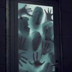 Horror Window Decoration Sticker,PVC Self-Adhesive Bloody Handprint Footprints Knife Stickers Glass Window Floor Decorative Clings Decals for Halloween Party