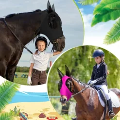 Horse Fly Masks with Ears Head Fly Masks for Horses Smooth Elastic UV Protection Cover from Summer Insect Pests 1PCS