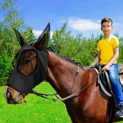 Horse Fly Masks with Ears Head Fly Masks for Horses Smooth Elastic UV Protection Cover from Summer Insect Pests 1PCS