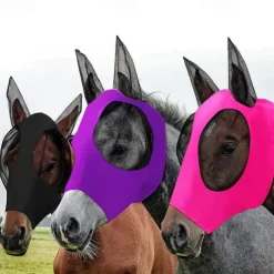 Horse Fly Masks with Ears Head Fly Masks for Horses Smooth Elastic UV Protection Cover from Summer Insect Pests 1PCS