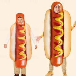 Hot Dog Carnival Costume Cosplay Costume Funny Costumes Group & Family Halloween Costumes Kid's Adults' All Cosplay Costumes Funny Costume Halloween Carnival Masquerade Easy Carnival Costume
