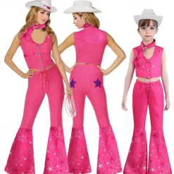Hot Pink Cowgirl Set Doll Movie Cosplay Costume Masquerade Girls' Movie Cosplay Retro Vintage Vest Pants Scarf Masquerade Halloween