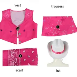 Hot Pink Cowgirl Set Doll Movie Cosplay Costume Masquerade Girls' Movie Cosplay Retro Vintage Vest Pants Scarf Masquerade Halloween