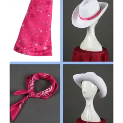 Hot Pink Cowgirl Set Doll Movie Cosplay Costume Masquerade Girls' Movie Cosplay Retro Vintage Vest Pants Scarf Masquerade Halloween