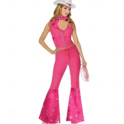 Hot Pink Cowgirl Set Doll Movie Cosplay Costume Masquerade Girls' Movie Cosplay Retro Vintage Vest Pants Scarf Masquerade Halloween