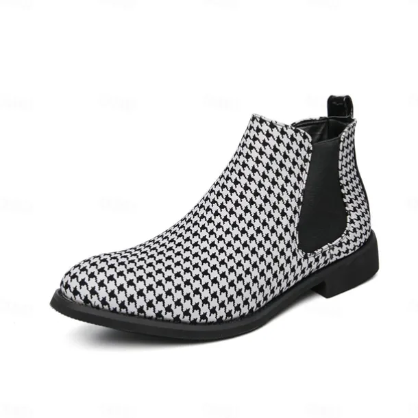 Houndstooth Pattern Men's Chelsea Boots – Classic Slip-On Ankle Boots with Elastic Side Panels for Formal and Casual Occasions
