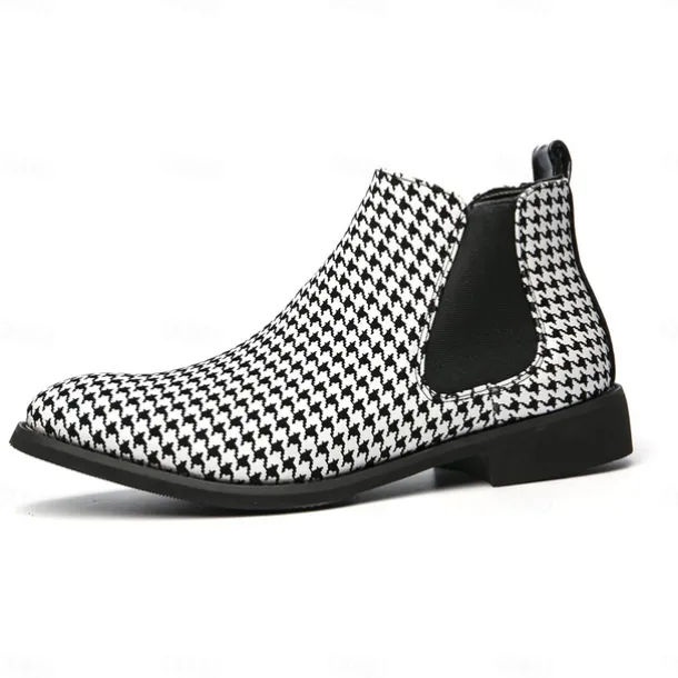 Houndstooth Pattern Men's Chelsea Boots – Classic Slip-On Ankle Boots with Elastic Side Panels for Formal and Casual Occasions