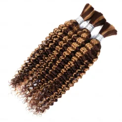 Human Braiding Hair Braids 3 Bundle Deep Wave Bulk Highlight P4/27 Human Hair For Braiding Wet And Wavy Human Hair Extensions No Weft