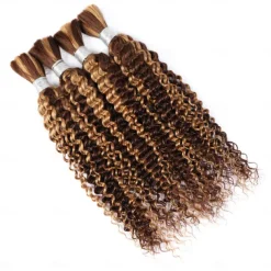 Human Braiding Hair Braids 3 Bundle Deep Wave Bulk Highlight P4/27 Human Hair For Braiding Wet And Wavy Human Hair Extensions No Weft