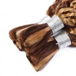 Human Braiding Hair Braids 3 Bundle Deep Wave Bulk Highlight P4/27 Human Hair For Braiding Wet And Wavy Human Hair Extensions No Weft