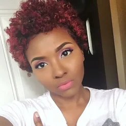 Human Hair Blend Wig Afro Curly Pixie Cut Machine Made Natural Black #1B Medium Brown Dark Wine Daily