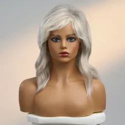 Human Hair Blend Wig Medium Length Natural Wave Side Part Layered Haircut Asymmetrical With Bangs Blonde Cosplay Curler & straightener Natural Hairline Capless Burmese Hair Women's All Golden Brown