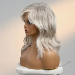 Human Hair Blend Wig Medium Length Natural Wave Side Part Layered Haircut Asymmetrical With Bangs Blonde Cosplay Curler & straightener Natural Hairline Capless Burmese Hair Women's All Golden Brown