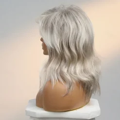 Human Hair Blend Wig Medium Length Natural Wave Side Part Layered Haircut Asymmetrical With Bangs Blonde Cosplay Curler & straightener Natural Hairline Capless Burmese Hair Women's All Golden Brown