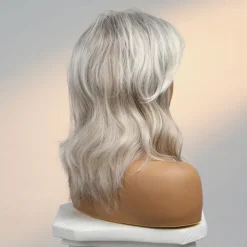 Human Hair Blend Wig Medium Length Natural Wave Side Part Layered Haircut Asymmetrical With Bangs Blonde Cosplay Curler & straightener Natural Hairline Capless Burmese Hair Women's All Golden Brown