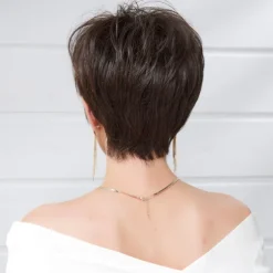 Human Hair Blend Wig Short Natural Straight Pixie Cut Side Part Layered Haircut Asymmetrical Brown Cosplay Curler & straightener Natural Hairline Capless Brazilian Hair Women's All Brown 8 inch Party