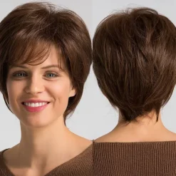 Human Hair Blend Wig Short Natural Straight Bob Brown Fashionable Design Easy dressing Comfortable Capless Women's Medium Auburn#30 Jet Black #1 Brown 8 inch