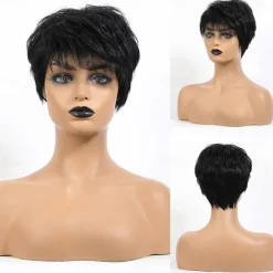 Human Hair Blend Wig Short Straight Layered Haircut Short Hairstyles 2020 Berry Classic Straight Black Blonde Brown Natural Capless Women's Palest Blonde Honey Blonde / Bleached Blonde Blonde 8 inch