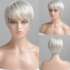 Human Hair Blend Wig Short Straight Pixie Cut Short Hairstyles 2020 Straight Short Side Part Machine Made Women's Natural Black #1B Medium Auburn#30 Strawberry Blonde / Light Blonde 8 inch