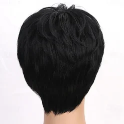 Human Hair Blend Wig Short Straight Natural Straight Bob Pixie Cut Side Part Layered Haircut Black Cosplay Curler & straightener Natural Hairline Capless Burmese Hair Women's All Black 10 inch