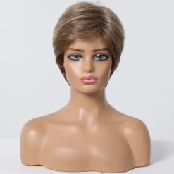 Human Hair Blend Wig Short Straight Natural Straight Bob Pixie Cut Side Part Layered Haircut Light Brown Cosplay Curler & straightener Natural Hairline Capless Burmese Hair Women's All Light Brown